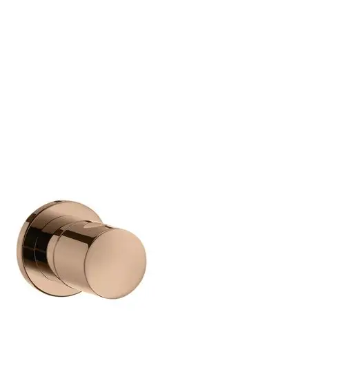 Poliertes Absperrventil von AXOR in Roségold. Rundes Design mit glatter Oberfläche, installiert auf einer weißen Wand.